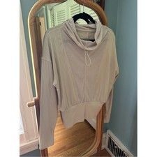 Free People Movement Hoodie Womens Large Cream Good Ribbed Lightweight Thumbhole