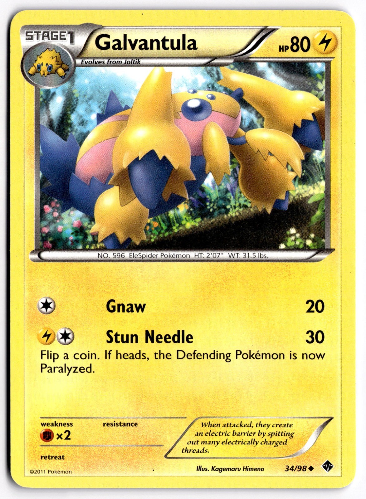 Pokemon TCG Galvantula 34/98 Emerging Powers Uncommon LP