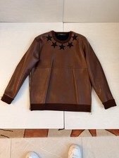 Givenchy Runway Brown Leather Star Accent Zipper Crew Neck Men's Jacket