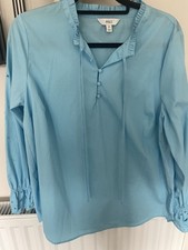 Marks & Spencer Aqua Blue Cotton Broderie Anglaise Blouse Top  Size UK 14 Ruffle