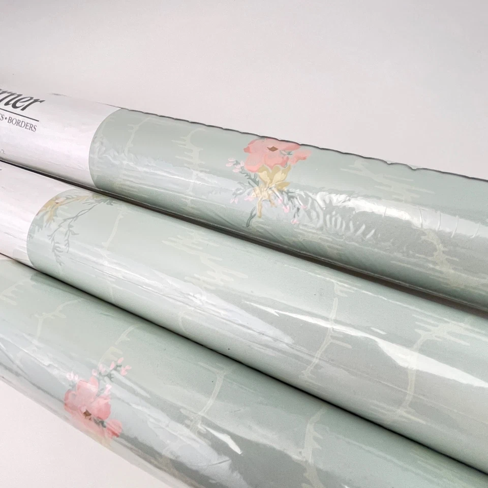 3 nuevos rollos de papel tapiz Warner Co verde suave floral 27 pulgadas x 27 yardas 182,25 pies cuadrados Foto 2 de 4