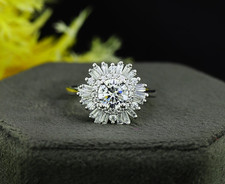 Round Cut Moissanite Starburst Cluster Engagement Ring In Silver Promise Ring