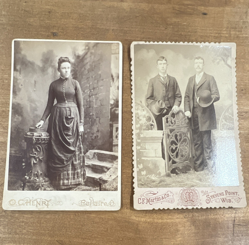 Lot of 2 Original B&W Cabinet Card Studio Portrait Photos Woman & Men 1900-1924