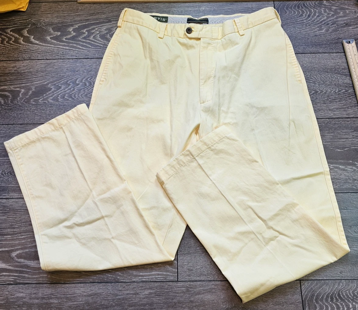 Orvis Mens Sunwash Chinos Yellow Pima Cotton Soft Feel Tapered Zip Fly W36 L32