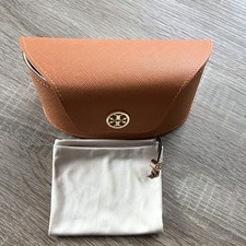 Tory Burch Tan Clamshell Case for Glasses/Sunglasses w/ Drawstring Pouch