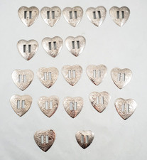 20 Silver Tone Heart Shaped Conchos Slotted 3 Variations Western Crafts Vintage