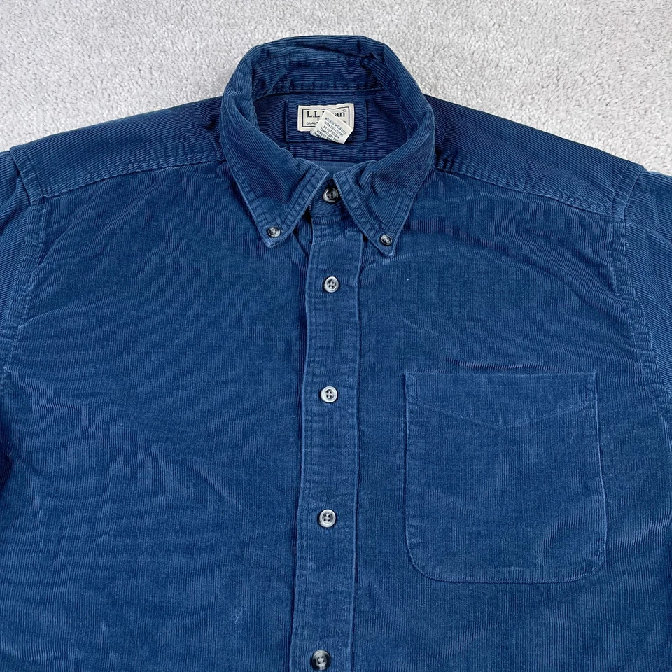 Camisa LL Bean Para Hombres Mediana Azul Pana Manga Larga Abotonada Ropa de Trabajo Foto 3 de 4