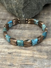 Copper Magnetic Hematite Therapy Bracelet Anklet 2 Row w Impression Jasper