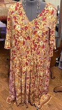 Wmns Floral Maxi Long Dress 3/4 Flare Sleeve V Neck V Empire Waist Pockets 26/28