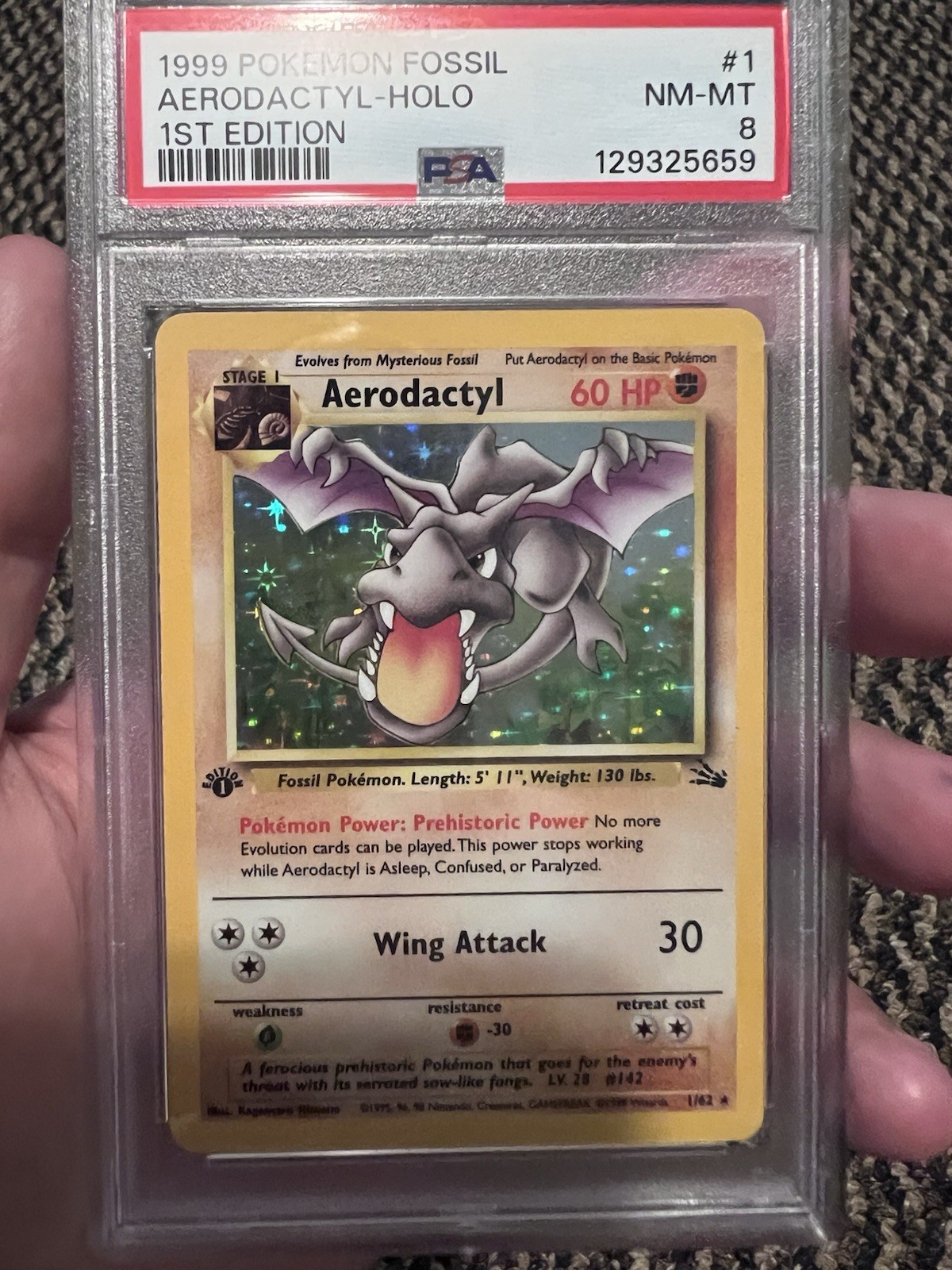 PSA 8 Pokemon 1999 Fossil Aerodactyl Holo 1st Edition #1