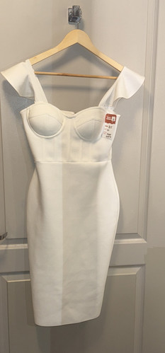 NUOVO ABITO FASCIATOIO BIANCO COUTURE DESIGNER CINTURINO CORSETTO CORPETTO VITA Medium - Foto 1 di 4