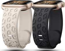 2 Pack Leopard Engraved Silicone Strap Compatible with Apple Watch 41mm 40mm