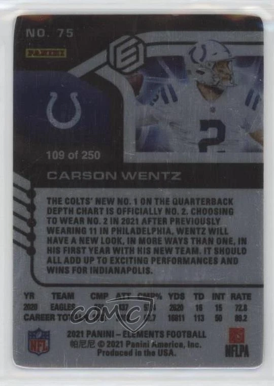 2021 Panini Elements Gold /250 Carson Wentz #75 - Image 2 of 2