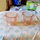 Vintage Antique Madrid Pink Depression Glass Creamer & Sugar Bowl SET Federal NR