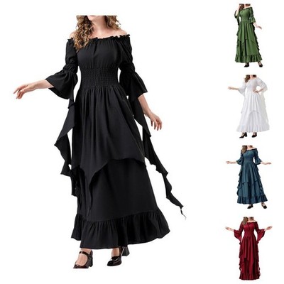 Retro Gothic Renaissance Kostüm für Damen Mittelalter Kleid Dress dunkelblau g