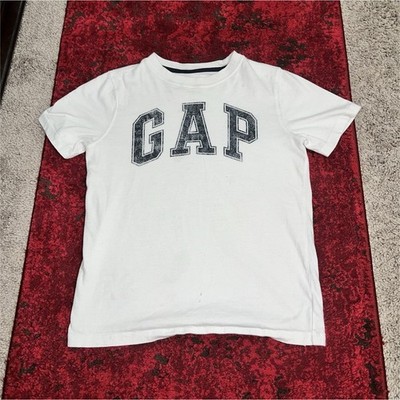 Gap Kids Boys White Logo Cotton Easy Care Crew Neck Short Sleeve Tee M