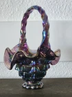 Beautiful Fenton Amethyst Purple Iridescent Carnival Glass Handled Basket