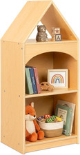 3-Tier Montessori Bookshelf with House Shape, Kids Toy Storage Cabinet
