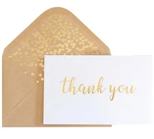  Thank You Cards - Blank 50 Pack White Matte Finish Cards with Gold White, Gold
