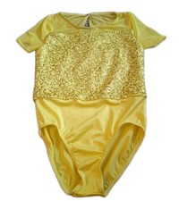 Weissman Dance Costume Size 1C Child Bright Yellow Sequin Leotard Girls Gold