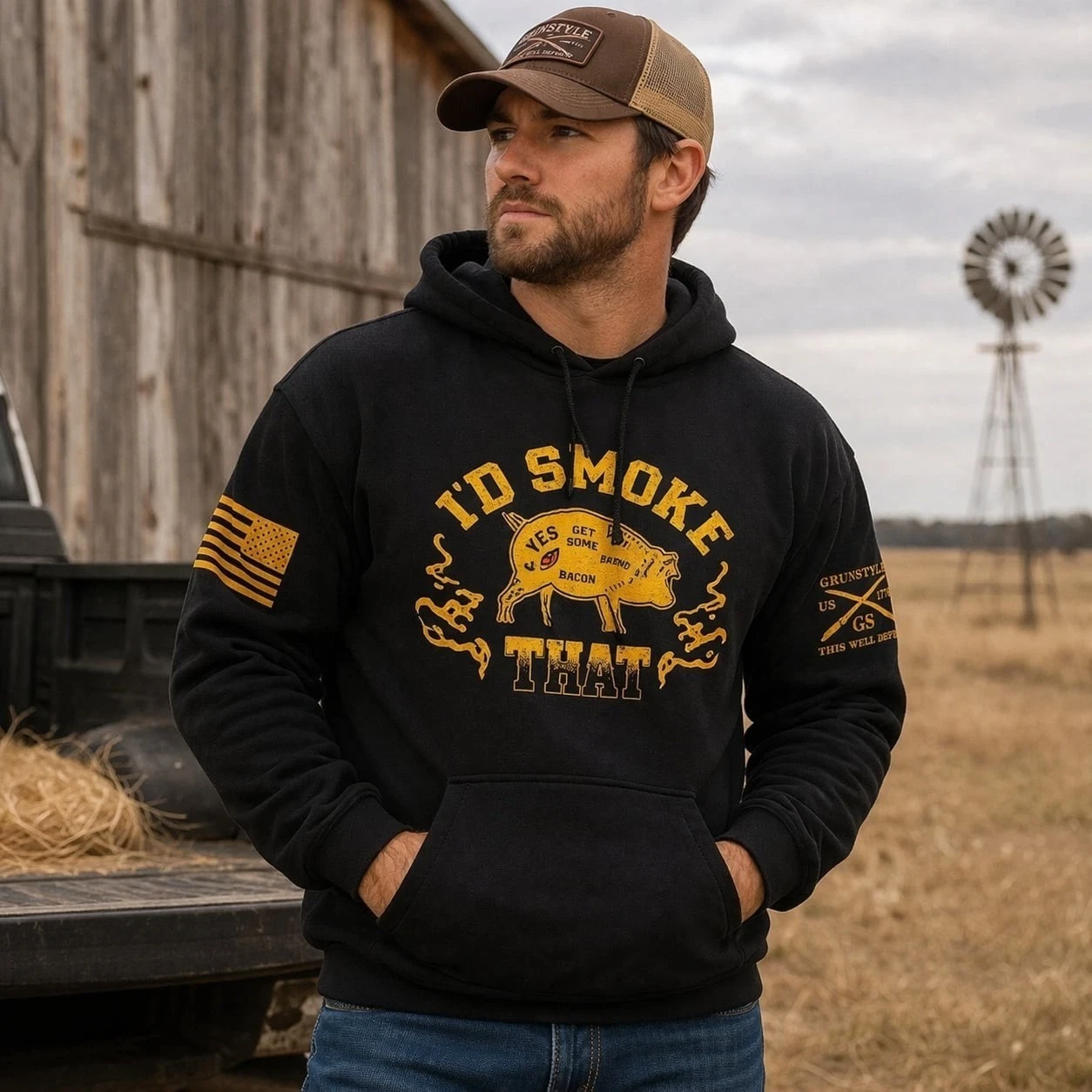 Grunt Style Men's I'd Smoke That Pullover BBQ Graphic Hoodie
