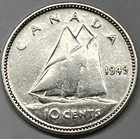 1949  Canada Silver Dime. A Stunning Coin!    Free Shipping !!