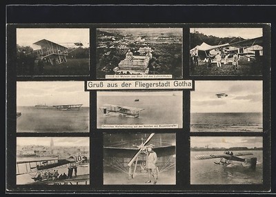 AK Gotha, Fliegerstadt - Flugzeuge auf dem Flugplatz, Wallerflugzeug auf der No 