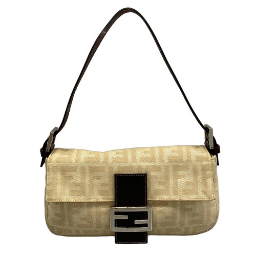 FENDI Mama Bucket Beige Dark Brown Jacquard Leather Shoulder Bag