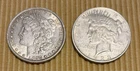 1897 Morgan & 1923 Peace US Silver Dollar Coins