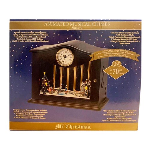 Mr. Christmas ANIMATED MUSICAL CHIMES Skater Music Box 70 Songs Table Clock New - Picture 2 of 15