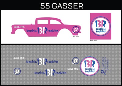 HotWheels(1/64),55 Gasser ''Baskin Robbins'' Waterslide,Printed White First,Decals