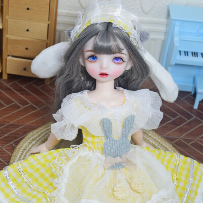 12 inch Height Cute Girl Doll Blue / Purple Eyes Grey Wigs Dress Shoes Headband