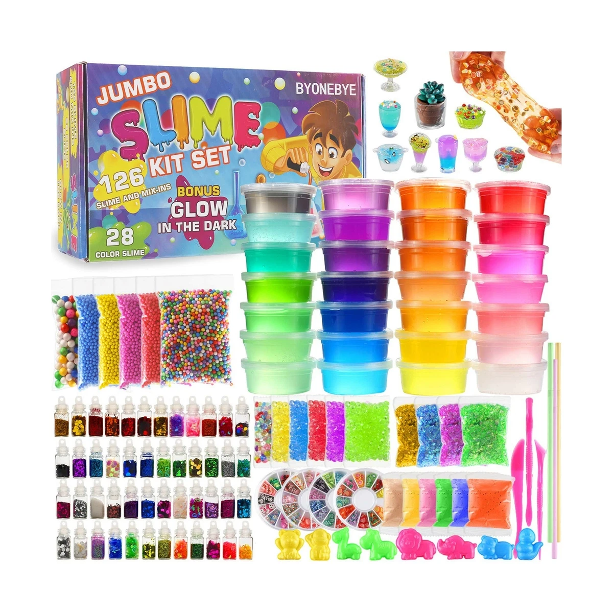 126 Pcs DIY Slime Making Kit for Girls Boys - Birthday Idea for Kids Age  5+.