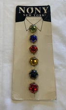 Vintage NONY New York Button Covers 6 Pc Set Multi Colored Bronze Tone on Card