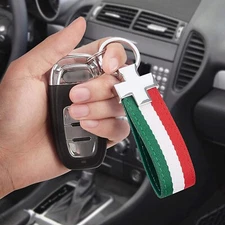 Italy Flag Vintage Leather Keychain Key Ring Fob Strap For Italian Car Bike Keys