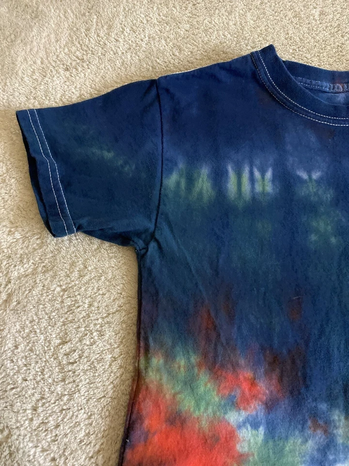 Hanes Boys Navy Blue Green Red Tie Dye Short Sleeve Shirt 6 - Image 4 of 4