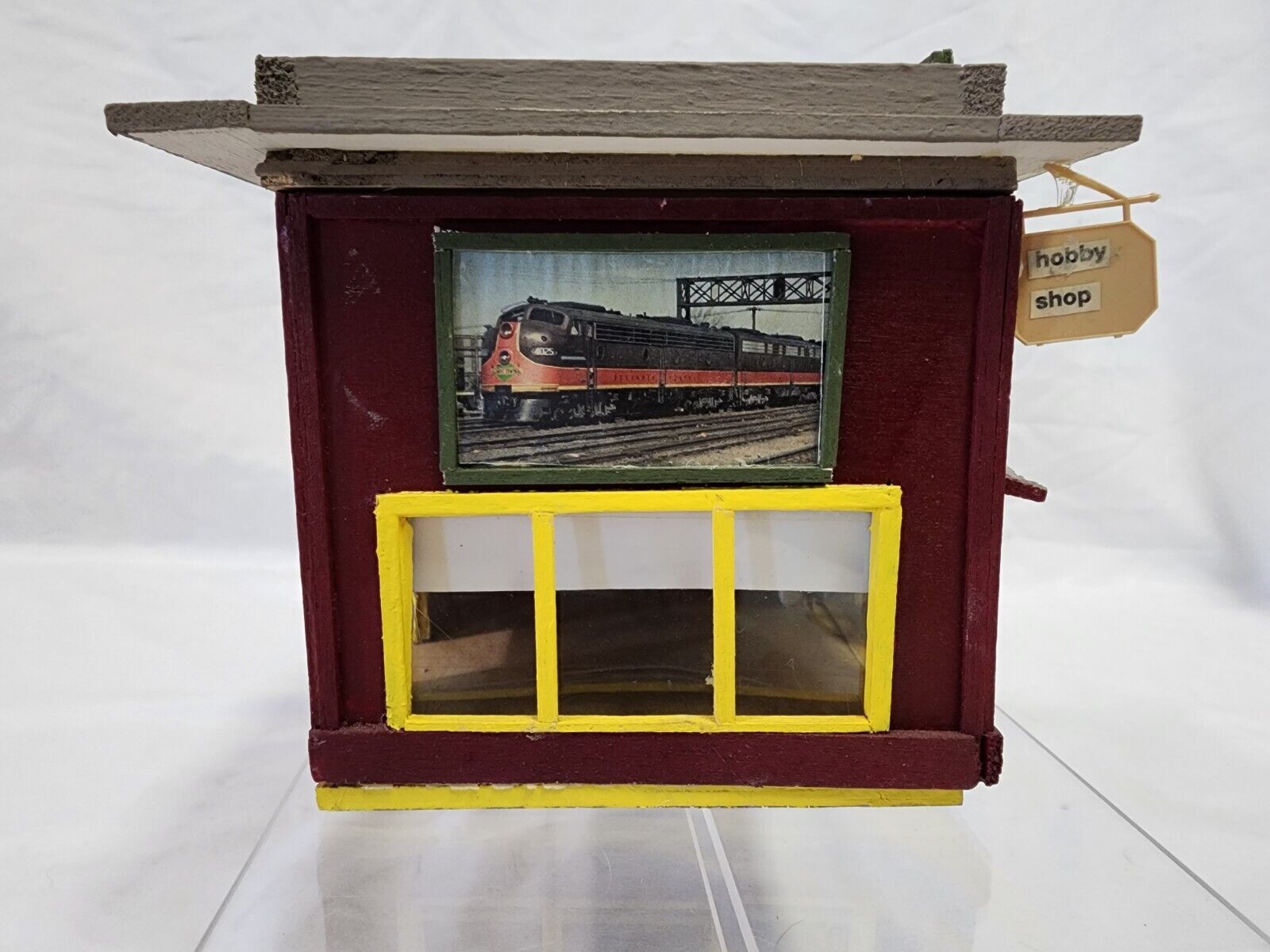 Scratch-Built HO Scale 2-Story Hobby Shop, lighted - 5" x 4.5"