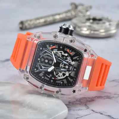 Neues Design Herren Herren Analog Armbanduhr Skelett Wasserdicht Silikonband GB