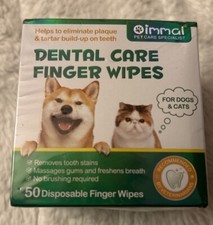 Dental Care Finger Wipes Dogs/Cats Reduces Plaque  Freshens Breath Teeth, 50ct