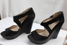 Nine West Black Suede Leather 4.5" Heels Pump Strappy Open Toe Sandal 7.5M