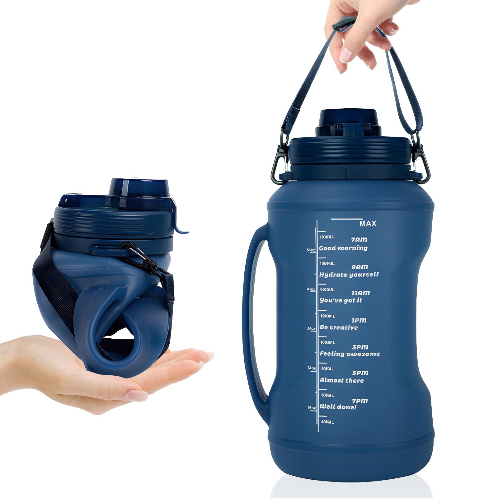 Collapsible 64oz Water Bottle with Handle & Straw - Spill-Proof Foldable Sili...