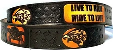 LIVE TO RIDE RIDE TO LIVE MOTORCYCLE EMBOSSED 100% COWHIDE LEATHER BELT USA MADE