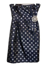 Eliza J Navy Silver polkadot Strapless Fit & Flare Mini Dress Size 8