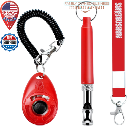 3-Pack Pet Training Clicker & Whistle – Bark Control, Adjustable Frequency, Red