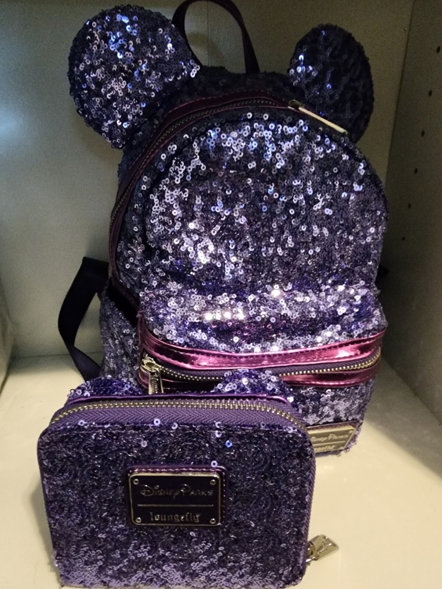 Loungefly Purple Potion Sequins Minnie Backpack And Wallet  display picture 2
