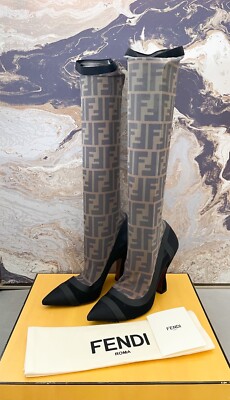 Fendi Technical Mesh FF Colibri High Heel Knee High Boots | eBay