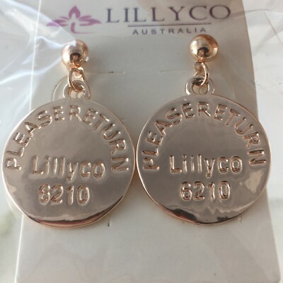 LILLYCO Australia Rose Gold Round Coin Disc Drop Dangle Pierced Earrings SEALED