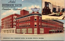 Hotel Jefferson Davis, Anniston, Alabama - 1942 Linen Postcard