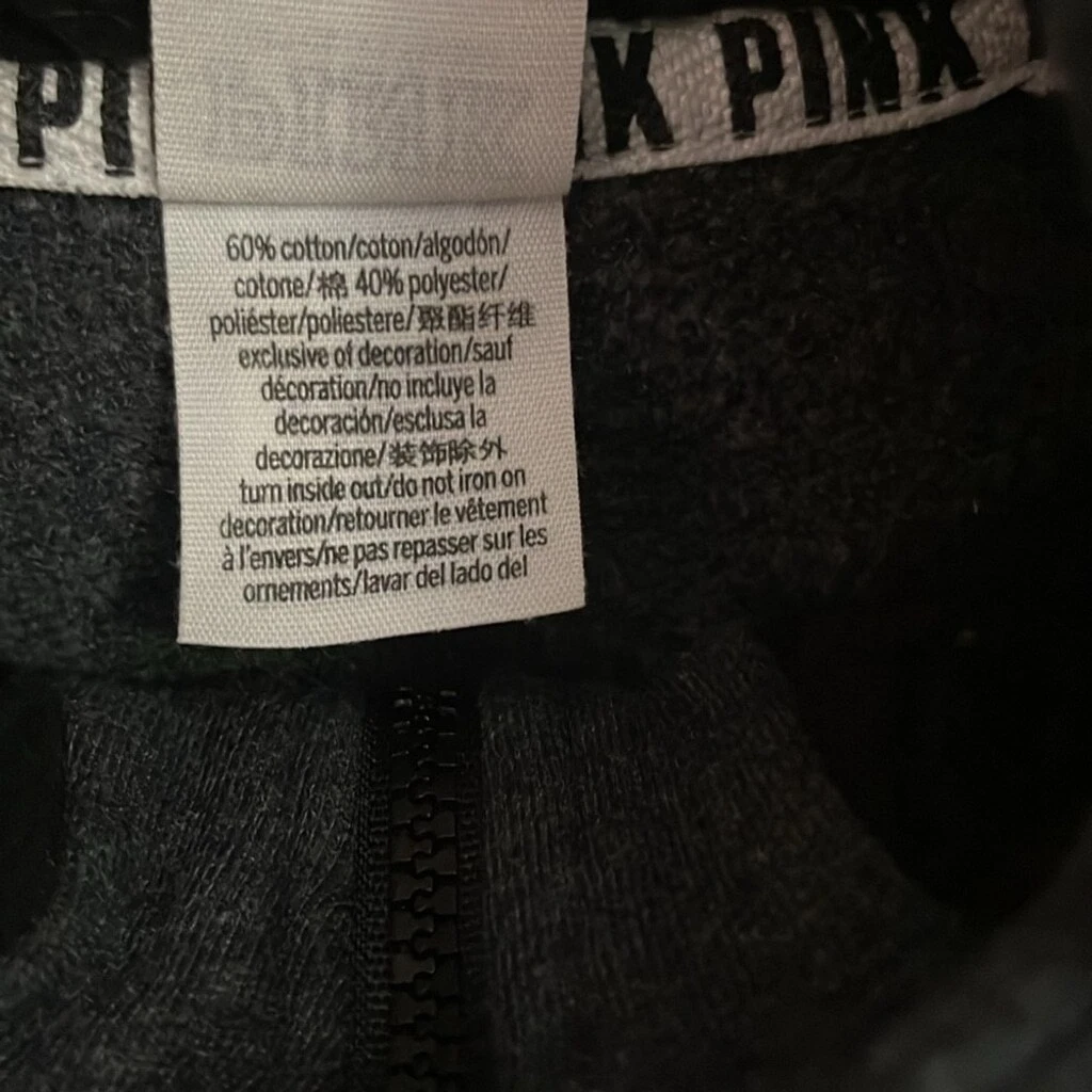 UNDERCOVER VICTORIA'S SECRET PINK Sherpa con cappuccio campus zip raso pullover felpa grigio S