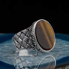 Tiger Eye Natural Stone Ring Silver Handmade Jewelry 925 Stamped Jewelry
